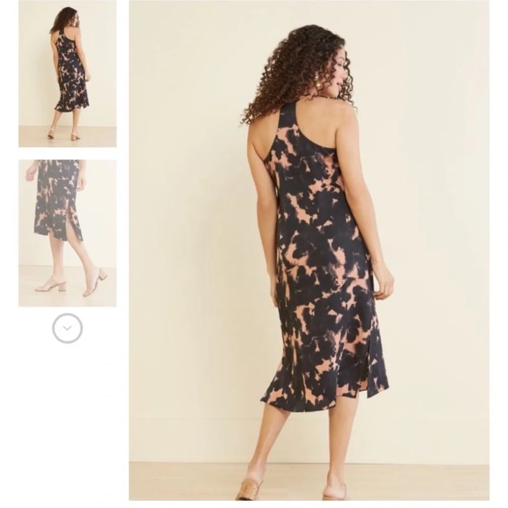 Evereve Peyton Jensen Willa Shift Midi Dress Tie Dye Black Coral NEW